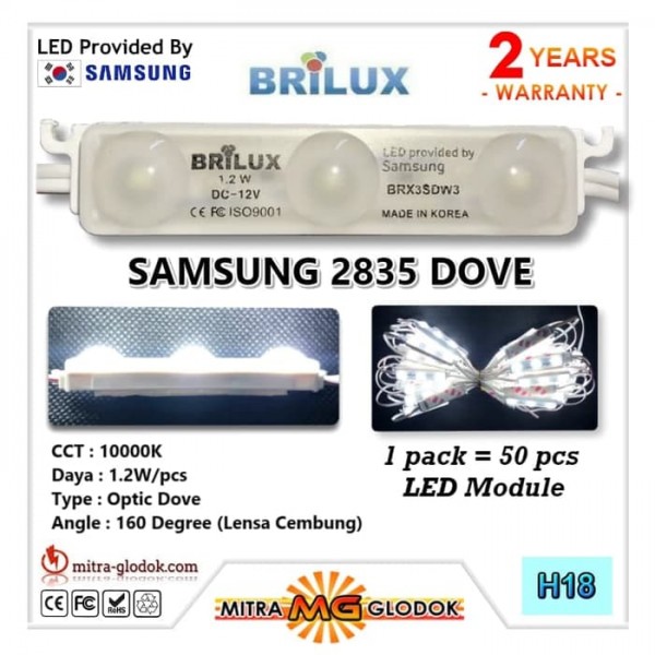 LED Module Brilux Samsung Korea SMD 2835 Optic Dove | 3 Mata - Putih